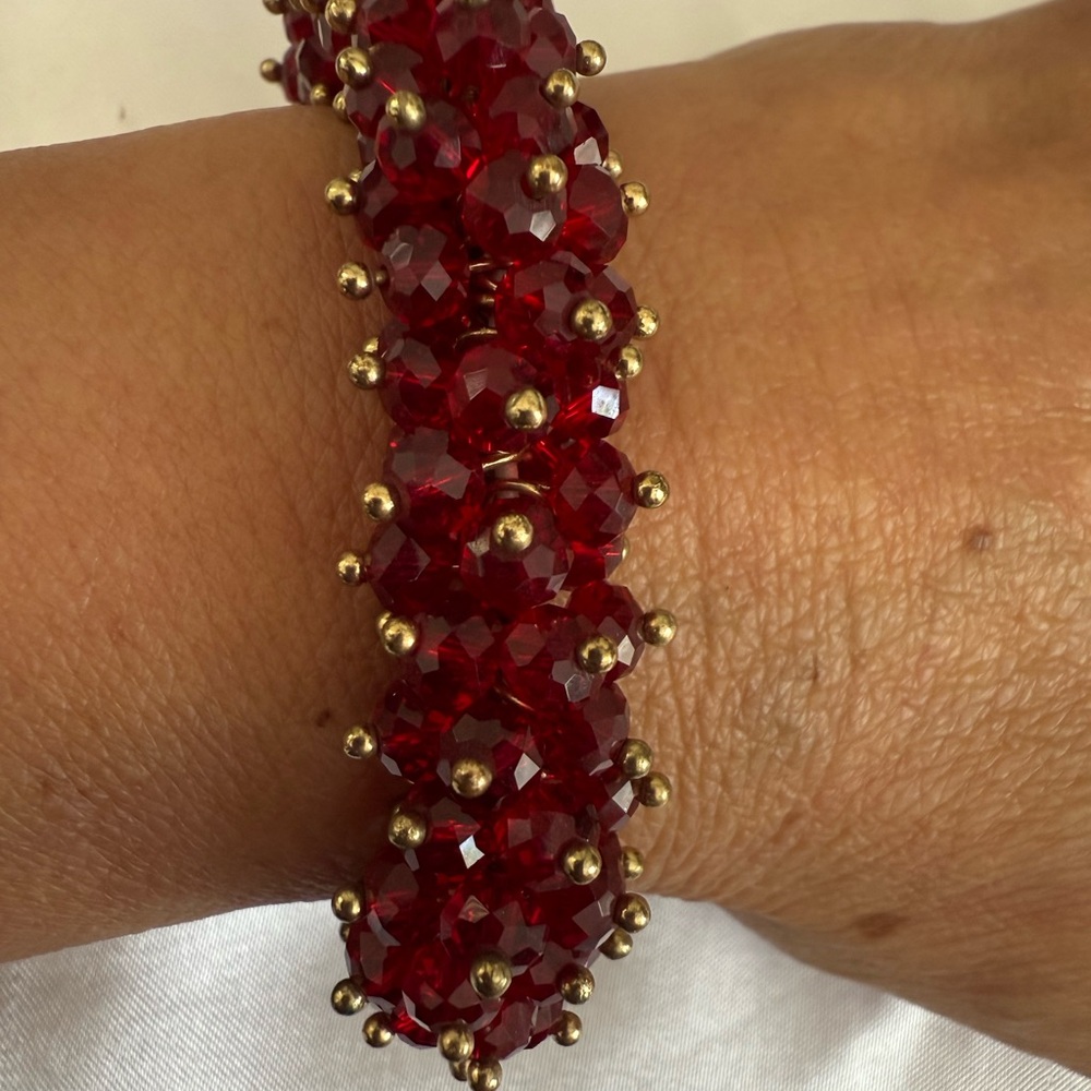 Charter Club Red Crystal Beads and Gold-Plated Charm/Dots Women Bracelet